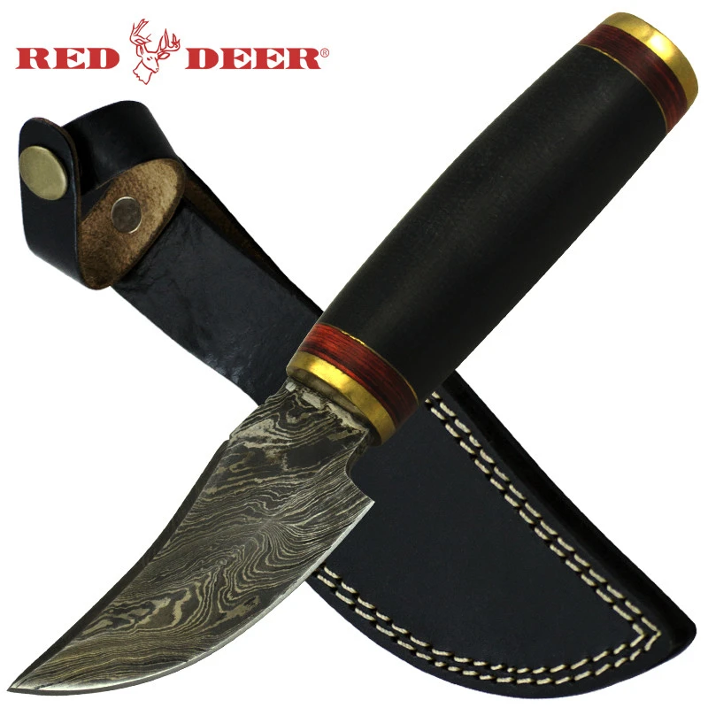 Red Deer Damascus micarta Wood Hunting Knife